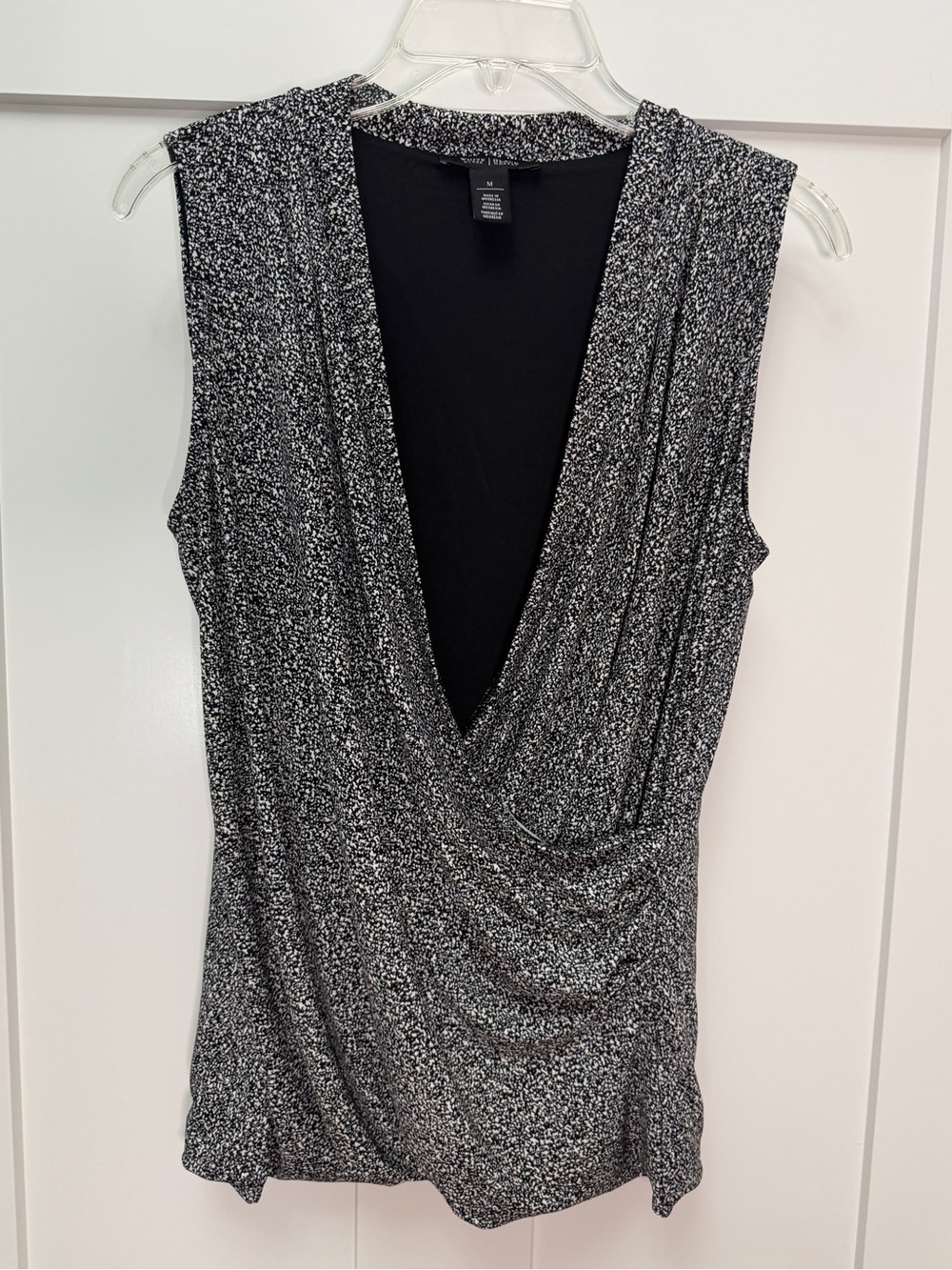 White House Black Market Black & Silver Draped V-Neck Camisole